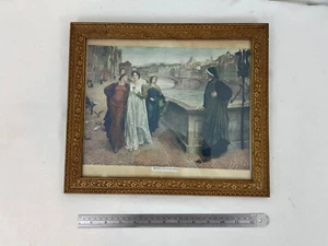 Stampa Beatrice e Dante-Vacanze in cornice legno intagliato barocco 10x14 vintage - Foto 1 di 5