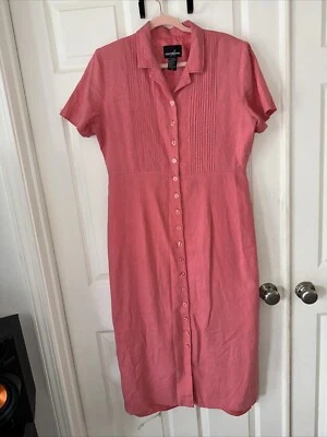 Vestido Positive Attitude Vintage Bordado Plisado Abotonado Lino Forrado Talla 14 Foto 1 de 4