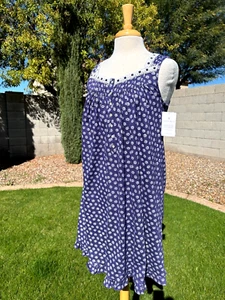 Eileen West Soft Cotton Knit Sleeveless Nightgown Size S Navy Print $64 NWT - Picture 1 of 7