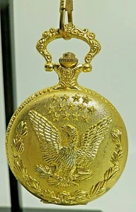 Gold Toned Pocket Watch With Matching Chain Fob, Full Hunter, New Battery, Japan - Picture 1 of 10