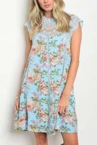 Vestido túnica floral vintage de encaje sin mangas cuello simulado - Imagen 1 de 2