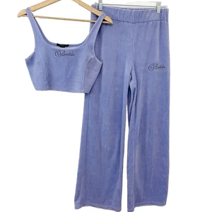 Abito Forever 21 Y2K in velluto viola medio crop top gamba larga pantaloni pull on - Foto 1 di 14