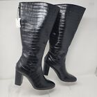 Anne Klein High Boots Womens 7 Black Nastya Knee Croc Embossed Zip Shoes