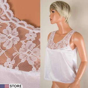 ASHLEY TAYLOR weiß seidig Nylon Cami Tank Top Spitze Oberteil Größe M - Bild 1 von 7