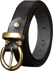 Cinturón para mujer para jeans cinturón de cuero genuino vintage hebilla circular de latón macizo - Imagen 1 de 12