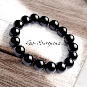 Black Tourmaline Bracelet Bead Tourmal Crystal Bracelet Protection Bracelet 10mm - Picture 1 of 2