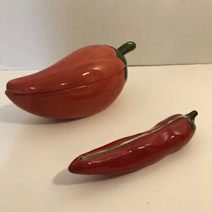 Ceramic Chili Pepper Salsa Server And Menu Card Base Festive Mexican Food Party - Picture 1 of 5