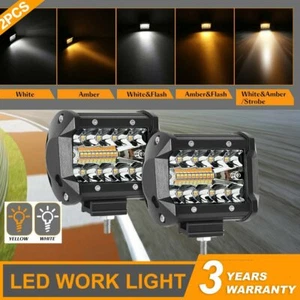 Pair 4 Inch LED Work Cube Light Bar Pod White & Amber Strobe Lamp for Pickup SUV - Picture 1 of 9