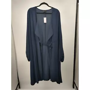 Lane Bryant Kimono Top Plus 26/28 Tie Front Long Sleeve Chiffon Duster Navy NWT - Picture 1 of 10