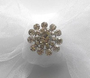 BEAUTIFUL NEW WHITE CRYSTAL 1 1/8" DIAMETER ROUND SILVER TONE METAL SHANK BUTTON - Picture 1 of 5