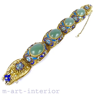 Vintage Armband, Jade +Sterling Silber vergoldet, Emaille, Silver, China um 1960 - Bild 1 von 12