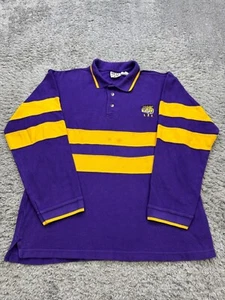 Vtg LSU Tigers Shirt Men Large Purple Yellow Striped Heavyweight Rugby Polo 90s - Picture 1 of 10