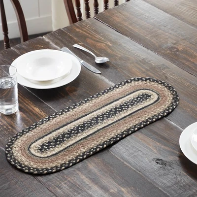 Table Runner Sawyer Mill Charcoal Creme Jute Farmhouse 8x24 Oval VHC Brands - Image 1 of 4