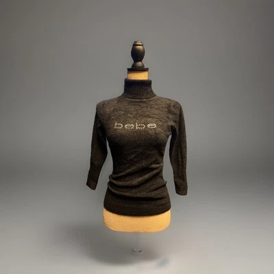 Suéter Vintage Bebe Bodycon Cuello Alto Para Mujer S Negro Chenilla Estrás Y2K Foto 1 de 2