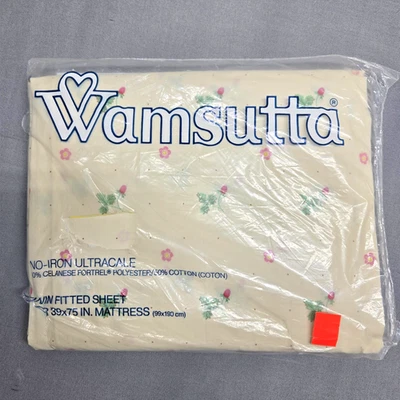 Vtg Wamsutta Sheets Fitted Twin 39 x 75 Pink Floral 60s Ultracale Cottagecore US - Image 1 of 4