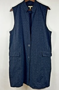 Eileen Fisher Organic Cotton Long Vest XL Buttons Pockets Oversized Lagenlook - Picture 1 of 8