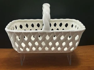 Portmeririon Studio Valerie White Ceramic Lattice Basket w/Handle 12” x 7.25” - Picture 1 of 6