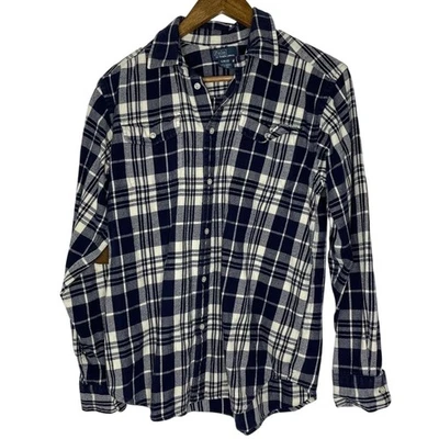 Camisa Polo Ralph Lauren Franela Niños XL Azul Crema Cuadros Codo Parche Algodón Foto 1 de 4