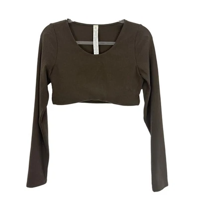 Sujetador ALO Yoga Acanalado Definido Manga Larga Top L Espresso Marrón Crop Scoop Usado en Excelente Condición B9 Foto 1 de 4