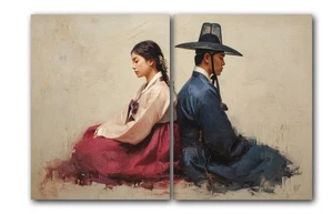 Koreanisches Paar Kunstdruck, Korea Kulturerbe, 2 Set Poster, UNGERAHMT - Bild 1 von 5