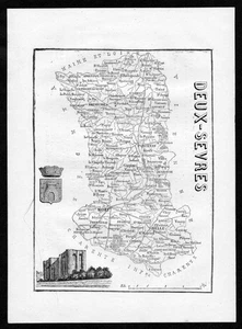 1860 - Deux-Sevres Niort Francia Francia departamento mapa grabado en madera - Imagen 1 de 1
