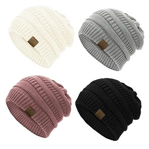  Beanie Mützen für Damen - Slouchy Beanies One Size schwarz/elfenbein/rosa/hellgrau - Bild 1 von 7