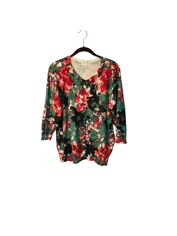 Joseph A women’s floral, 3/4 sleeve cardigan sweater S/2X - Image 1 of 4