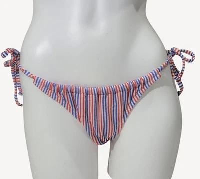 Parte inferior de bikini Xhilaration para mujer roja blanca y azul a rayas pierna alta M nueva con etiquetas Foto 1 de 4