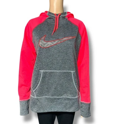 Nike женщин ThermaFit Athletic толстовка с капюшоном толстовка пуловер розовый серый большой - Изображение 1 из 4