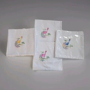 4 PIECE SET-Hand Embroidered Peacocks on Tablecloth & Napkins in Orig. Pkg. - Picture 1 of 5