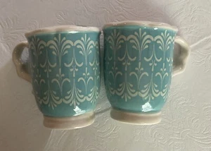 Pioneer Woman Melody Tea Cup Salt & Pepper Shakers Teal Floral MISC3 - Picture 1 of 4