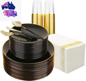 175PCS Gold Rim Dinnerware Set, Dinner Set Plates for Party Supplies Reusable, W - Picture 1 of 12