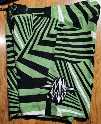 Maui & Sons Verde Negro 38 "x 9" Boardshorts Surf Natación Paddleboard 22" Largo  Foto 1 de 4