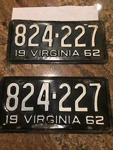 Virginia Nummernschild Paar 1962. # 824-227 Va. - Bild 1 von 3