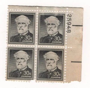 US Stamps Scott 1049 30c plate block of 4, 1955 Liberty Issue Robert E Lee M/NH - Picture 1 of 1