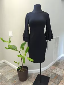 Calvin Klein Any Occasion Black Dress Flutter Bell Sleeve Knee Length Dress Sz 8 - Picture 1 of 15