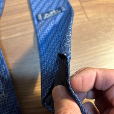 HERMES Plaid All-over Pattern 100% Silk Tie Men Genuine USED - Image 1 of 4