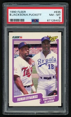 1990 FLEER BO JACKSON & KIRBY PUCKETT #635 SUPER STAR SPECIALS HOF PSA 8 NM-MINT - Image 1 of 2