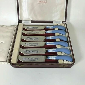 Set of 6 Cased Wedgwood Light Blue Jasperware Dinner/ Steak Knife - Picture 1 of 5