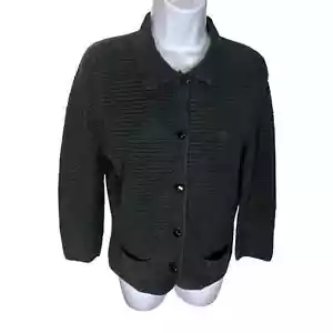 Talbots Seidenmischung schwarz Grobstrick Button Down Cardigan Pullover Größe Large - Bild 1 von 5