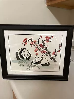 Chinese Panda Bear Watercolor Painting Vintage Signed W Seal- 13” X16” EUC • 39.11£