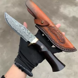 Cuchillo de caza Damasco Cuchillo de supervivencia al aire libre Purpleheart ... - Imagen 1 de 19