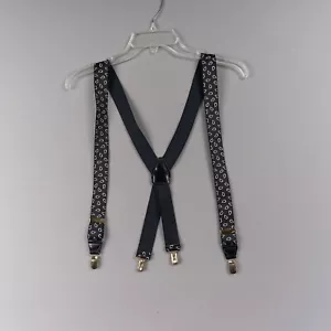 Vintage Suspenders CAS West Germany Elastic Black Paisley Leather Gold Clips - Picture 1 of 9