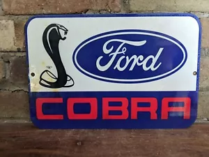 VINTAGE FORD COBRA MOTOR CO. DEALERSHIP PORCELAIN SIGN 8" X 12" - Picture 1 of 5