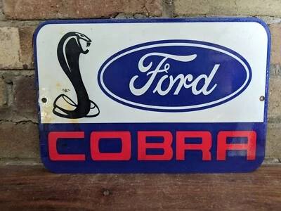 VINTAGE FORD COBRA MOTOR CO. DEALERSHIP PORCELAIN SIGN 8" X 12" - Image 1 of 4