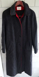 Vintage Women's FERNCROFT Gray WOOL TRENCH COAT, Jacket w/ Red Trim - Size 10 - Picture 1 of 7