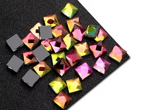 100 Rainbow AB Faceted Square Flatback Glass Crystal Rhinestone Gems 10mm Tile - Picture 1 of 7