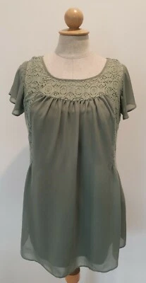 Motherhood Maternity Womens Small Sheer Lace Shirt Flutter Short Sleeve Green  - Image 1 of 4
