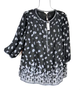 Blusa Top Max Studio Para Mujer 2X Negra Estampado Floral Manga 3/4 Nueva con Etiquetas - Imagen 1 de 7