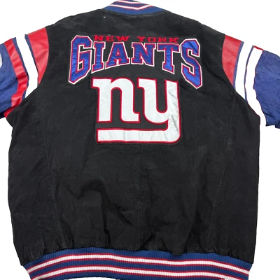 Chaqueta de cuero de gamuza de fútbol americano New York Giants negra para hombre deletreada 2XL *Leer* Foto 1 de 4